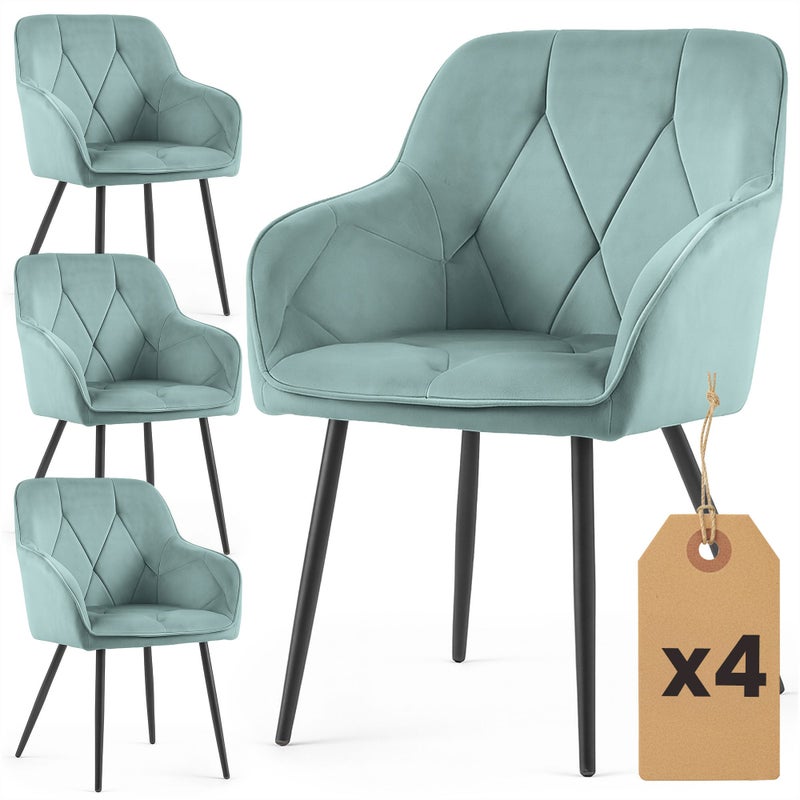4x Welurowe krzesło tapicerowane pikowane Turkusowe DIAMANTE Czarne nogi