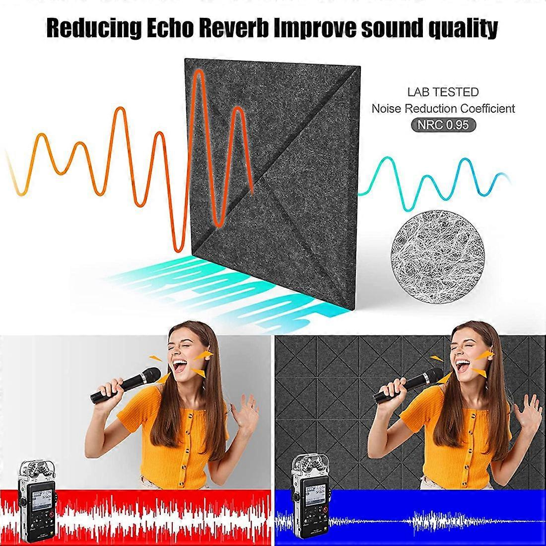 Lote de 12 paneles acústicos autoadhesivos, relleno insonorizante de poliéster, paneles murales insonorizantes de alta densidad, 30 x 30 x 1 cm - 3