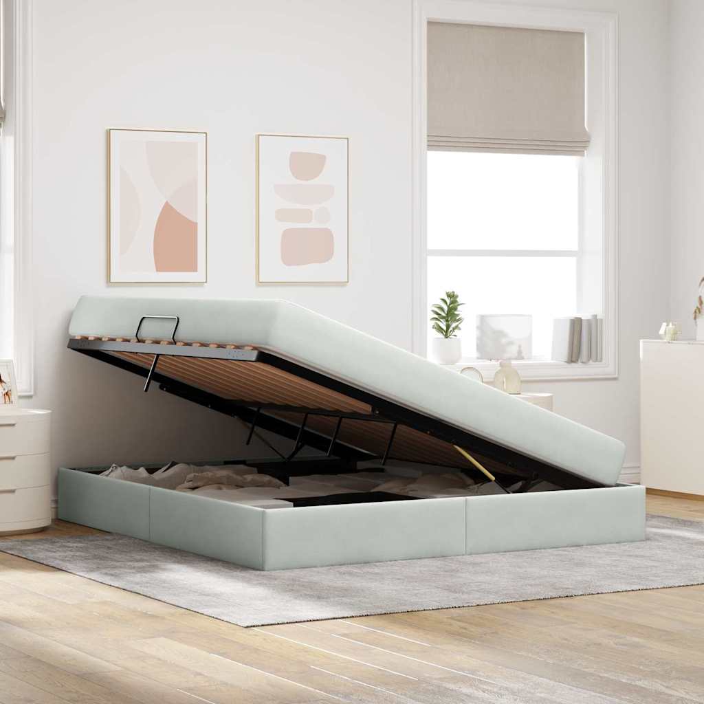 Lit avec rangement et matelas gris clair 160 x 200 cm velours - 4