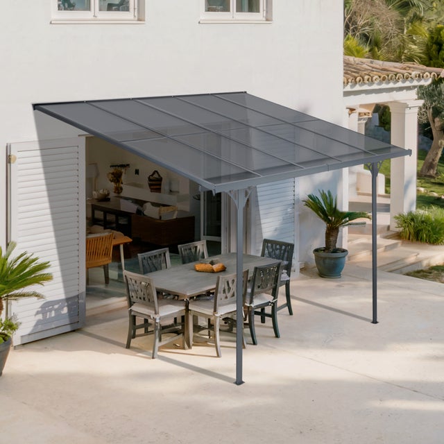 Pergola/Carport adossée 9m² KLEO 3x3m gris - toit terrasse en aluminium et polycarbonate