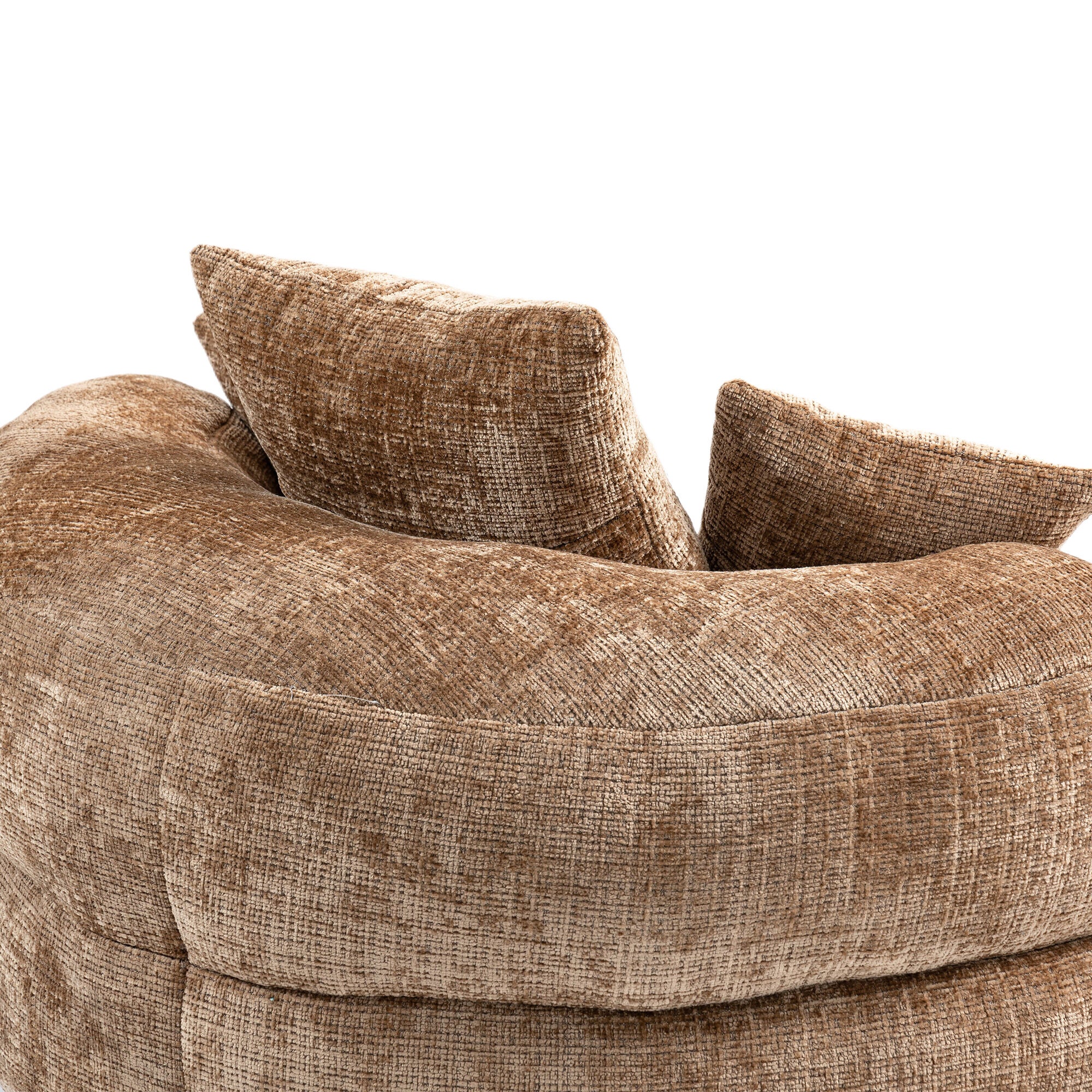 URBAN MEUBLE Pouf fauteuil rond beige en tissu chenille, bean bag confortable avec coussins pour salon et chambre - 8