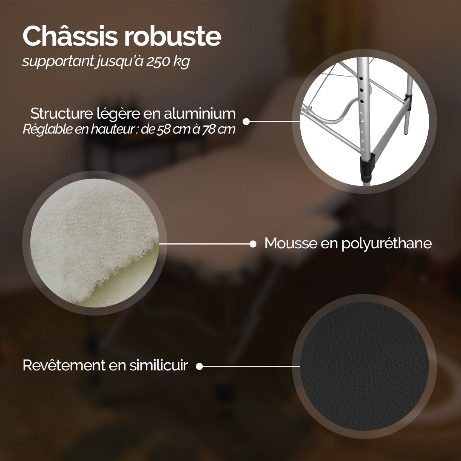 Table de massage pliante 2 zones en aluminium + Accessoires et housse de transport - Noir - Vivezen - 4