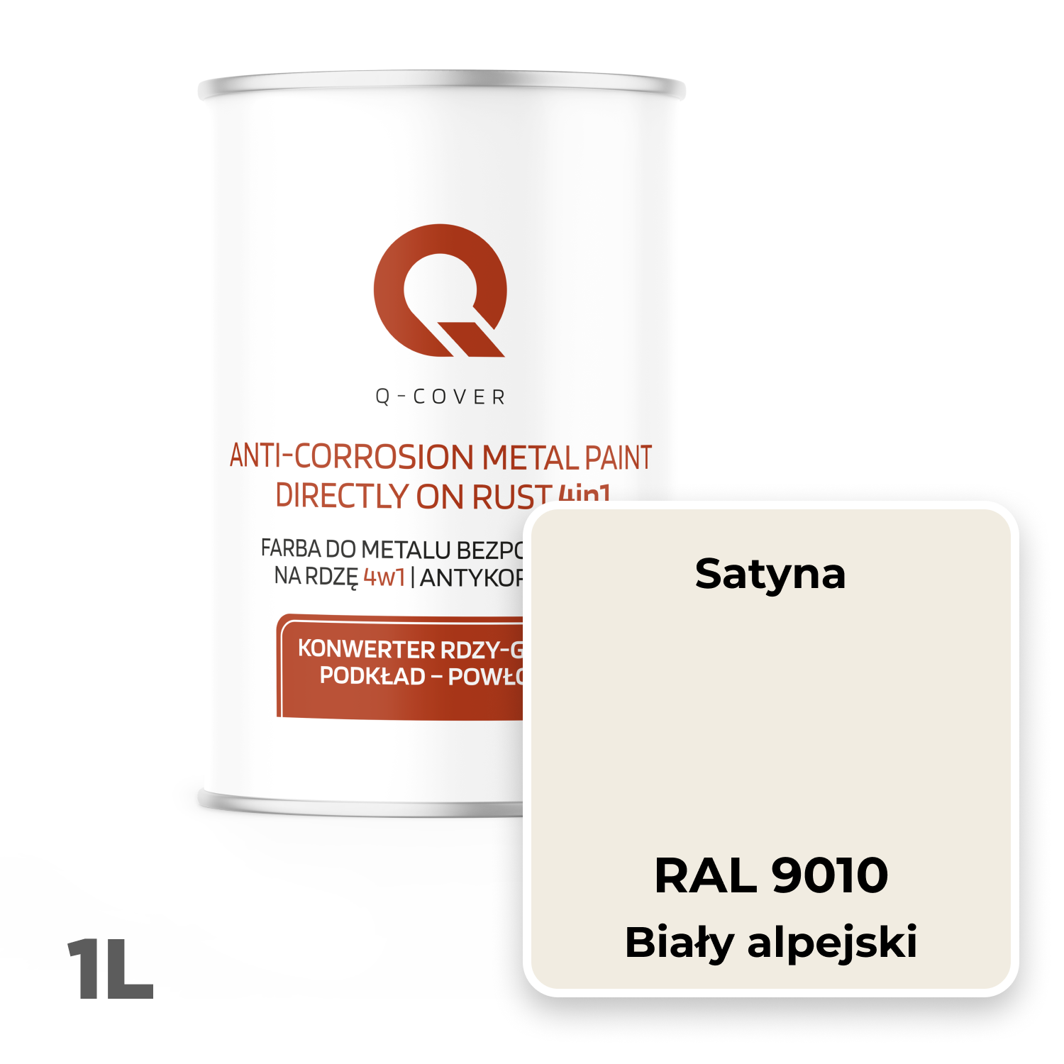 Farba do Metalu Prosto na Rdzę 4w1 Q-Cover Biały alpejski RAL9010 Satyna 1L - 2