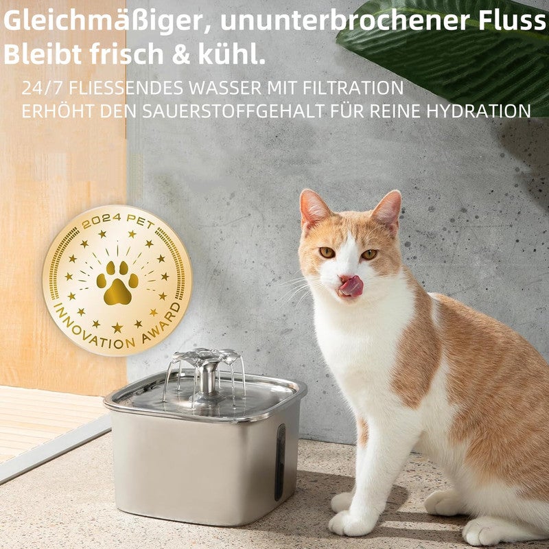 Fontaine à eau automatique de 2,2 L pour chats et chiens,chrome, distributeur d'eau automatique pour chat en acier inoxydable, 6 filtres + 6 mousses - 5