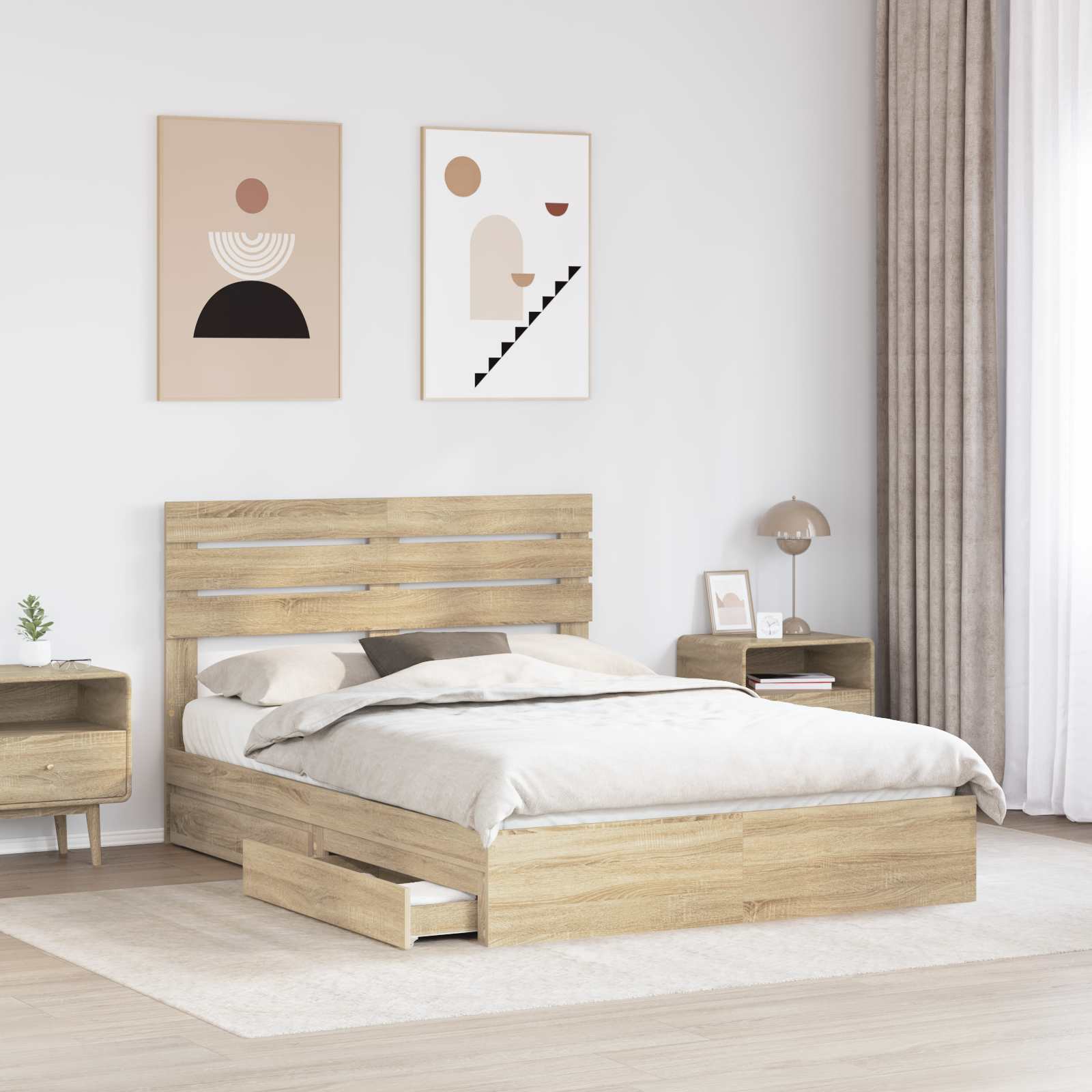 Lit de rangement chêne 160 x 200 cm panneau de bois - 3