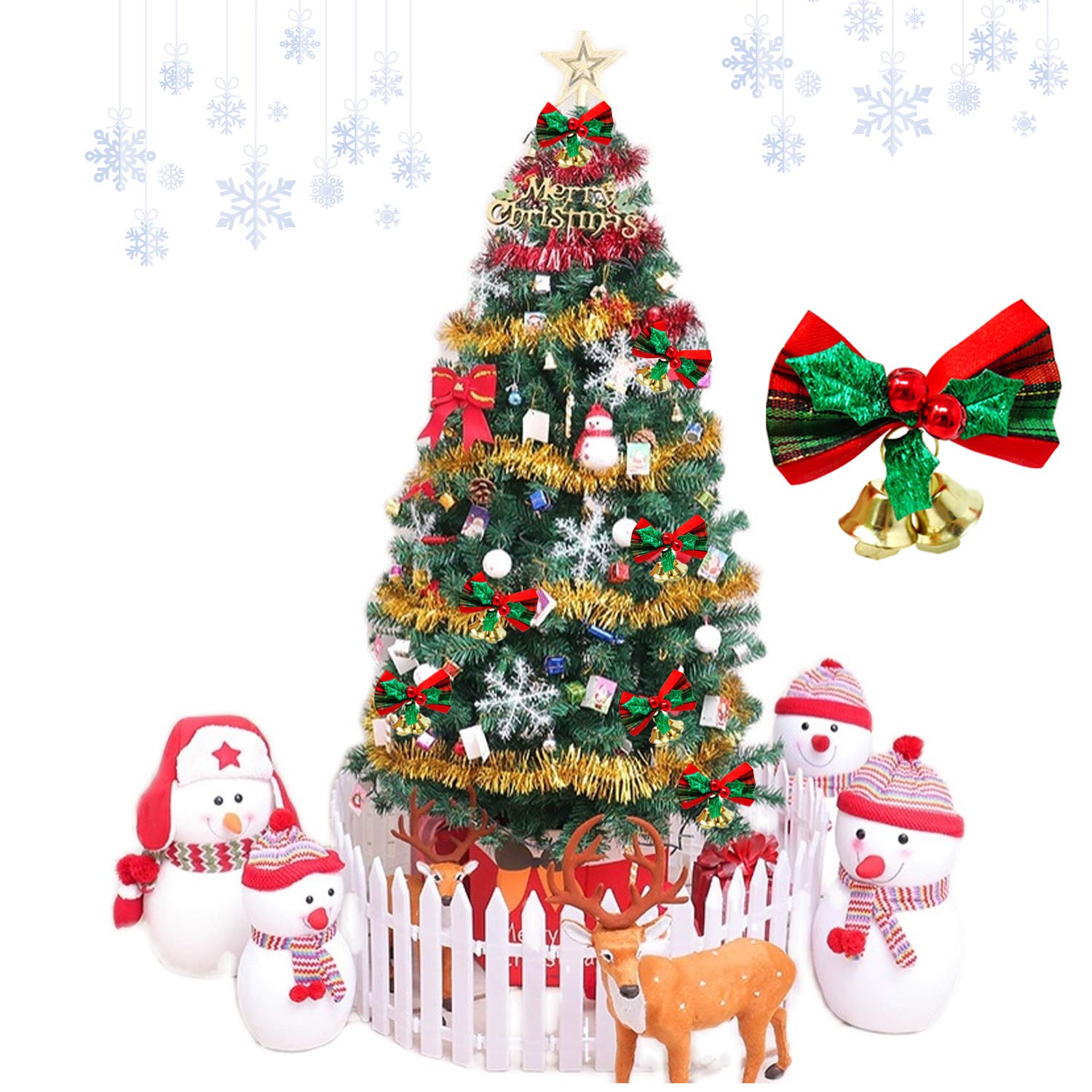 Mini nœud de noël avec cloches, 20 pièces, ornement artisanal, cadeau, décoration suspendue pour arbre de noël - 5