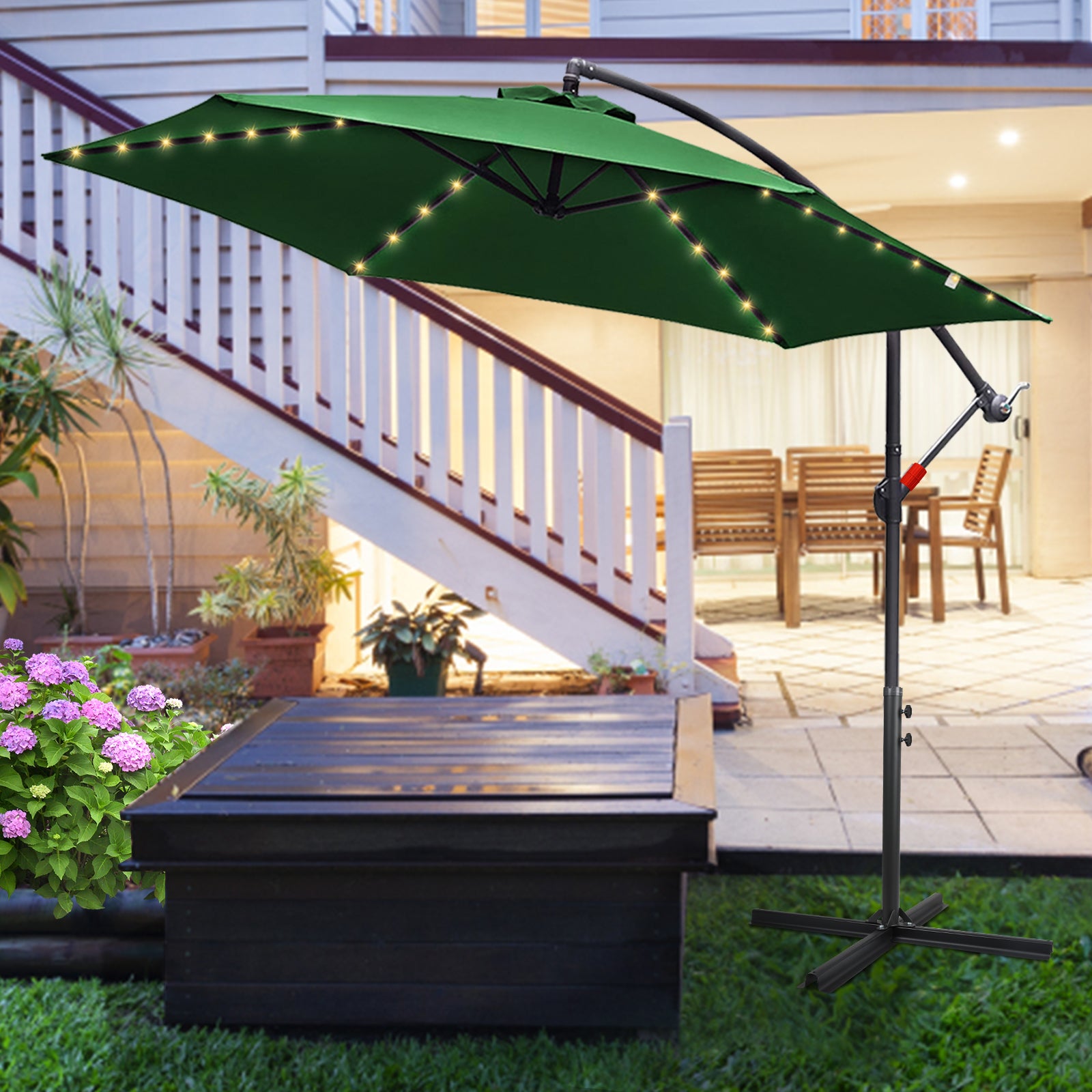 Parapluie 3.5m Parasol avec LED Alu pivotant Parasol jardin terrasse balcon vert - 5