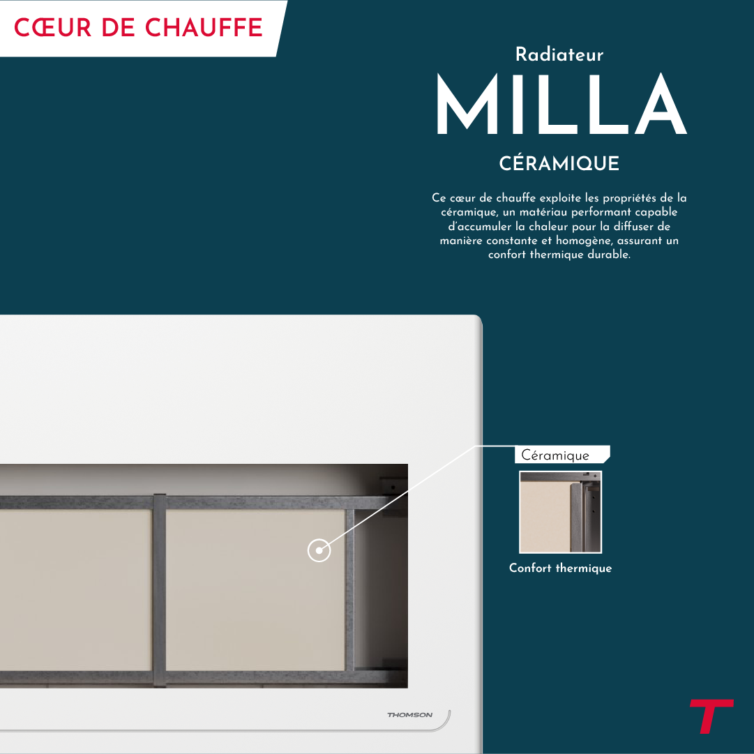 Radiateur électrique fixe connecté WiFi à inertie sèche céramique avec thermostat interchangeable 2000W THOMSON MILLA horizontal blanc - 3