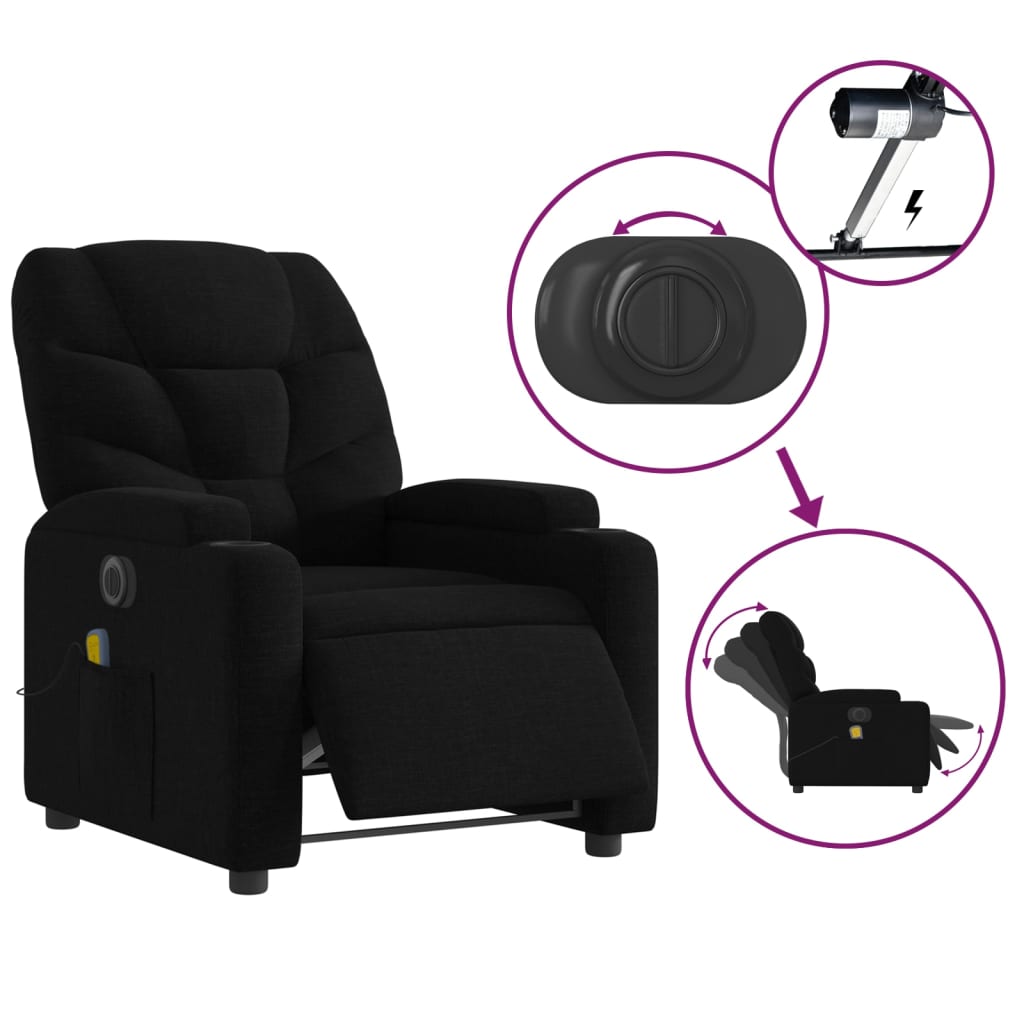 Fauteuil de massage inclinable électrique, en tissu noir, pour le salon - 5