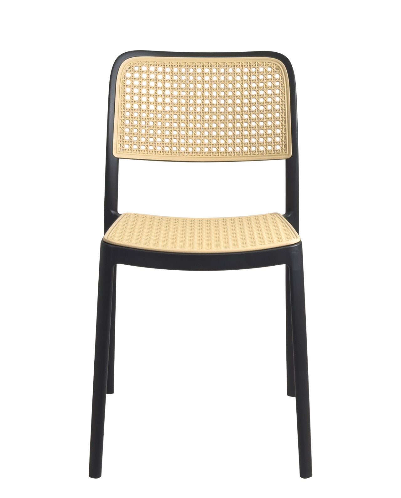 Lot de 2 Chaises de Cuisine Empilables Effet Rotin YAO Noir Beige - 4