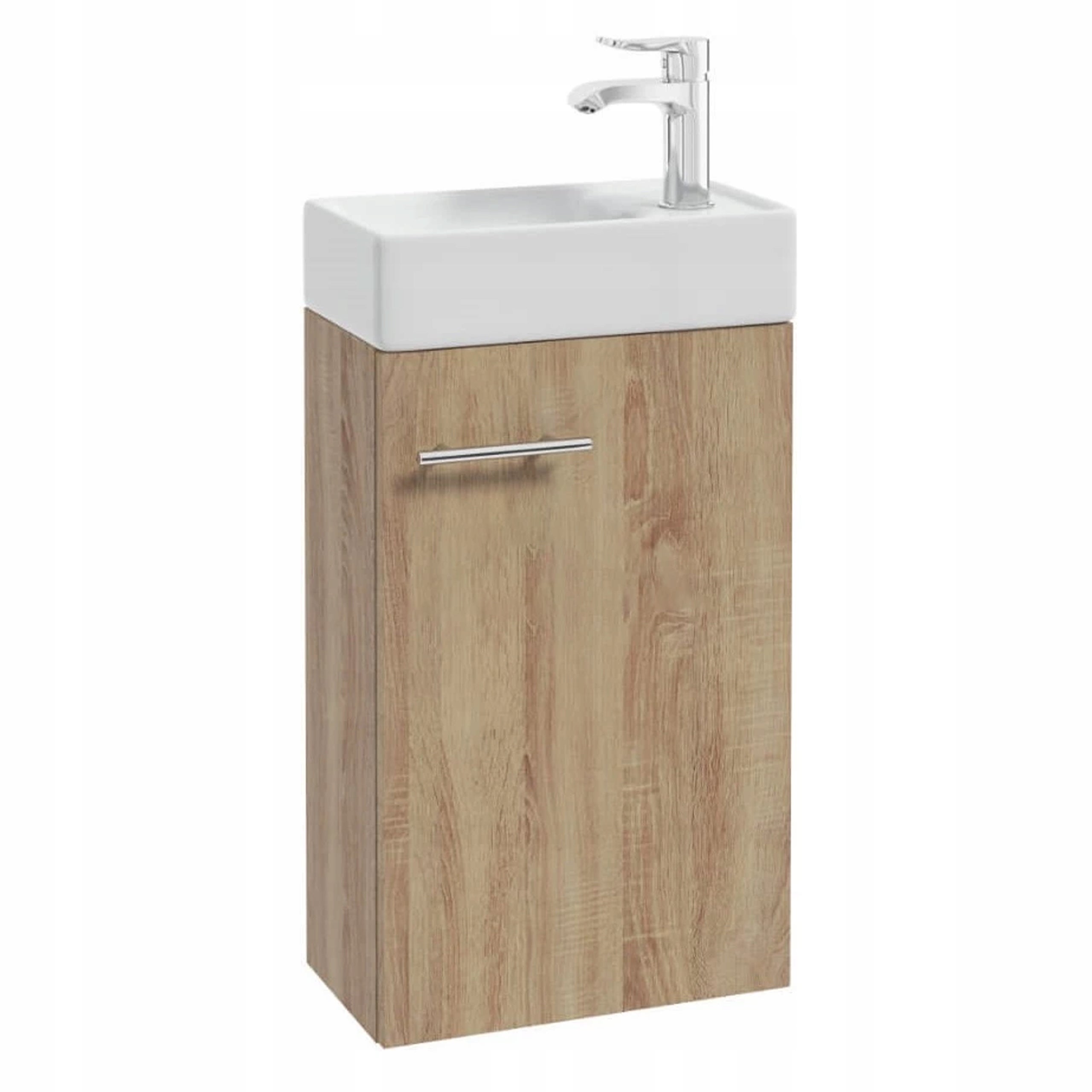 Szafka Łazienkowa Wisząca z Umywalką 40 x 22 Dąb Sonoma Uchwyt Chrom