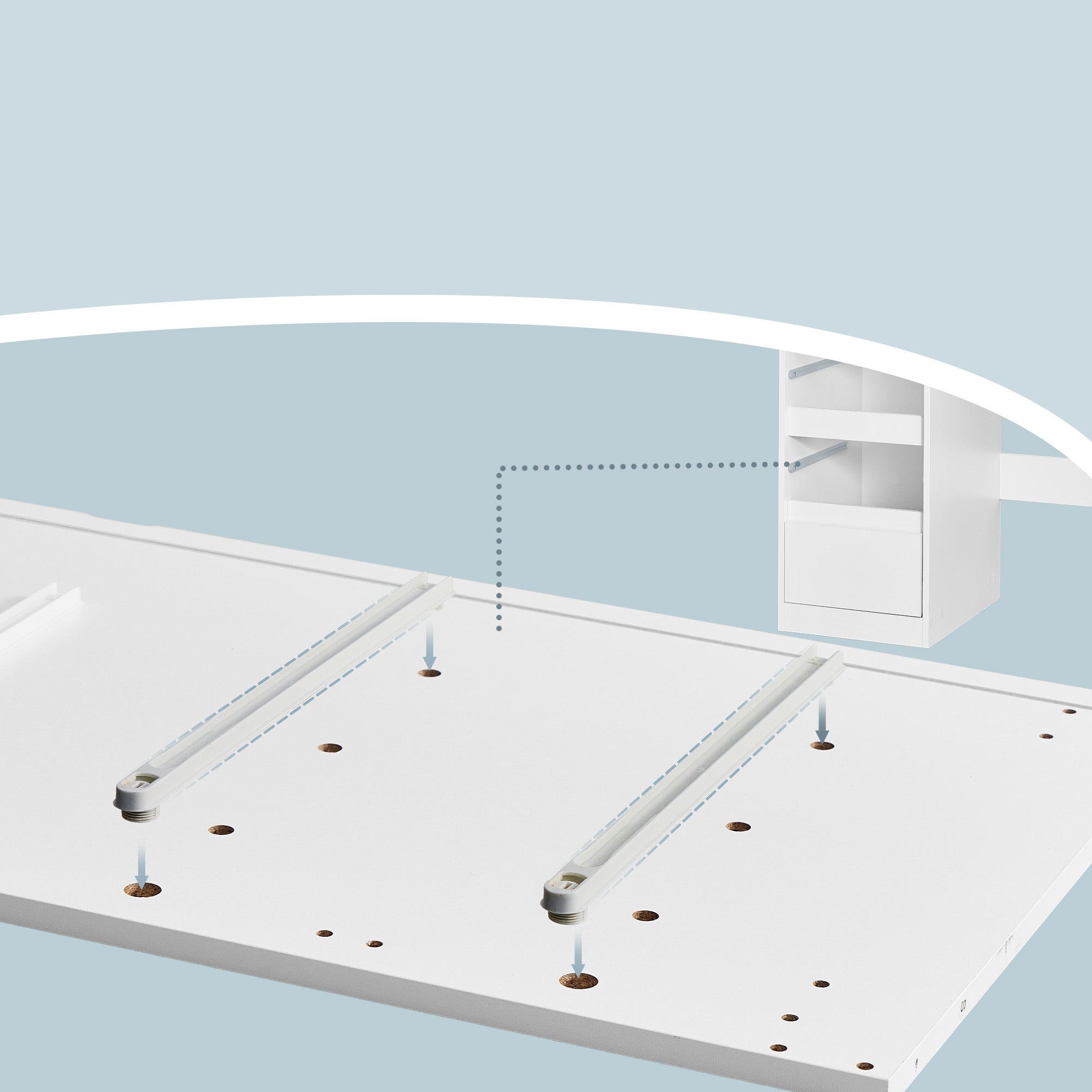 Coiffeuse avec Miroir LED, Multiprise, 9 Tiroirs, Loupe 10x, Rangement Bijoux, Éclairage 3 Couleurs, Installation des Rails sans Outils, Blanc Nuage - 6