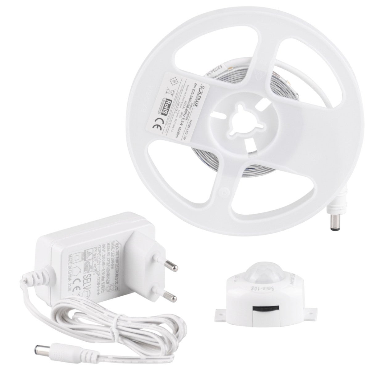 Zestaw taśma LED 12V 2m z zasilaczem i czujnikiem PIR 4000K IP20 Polux