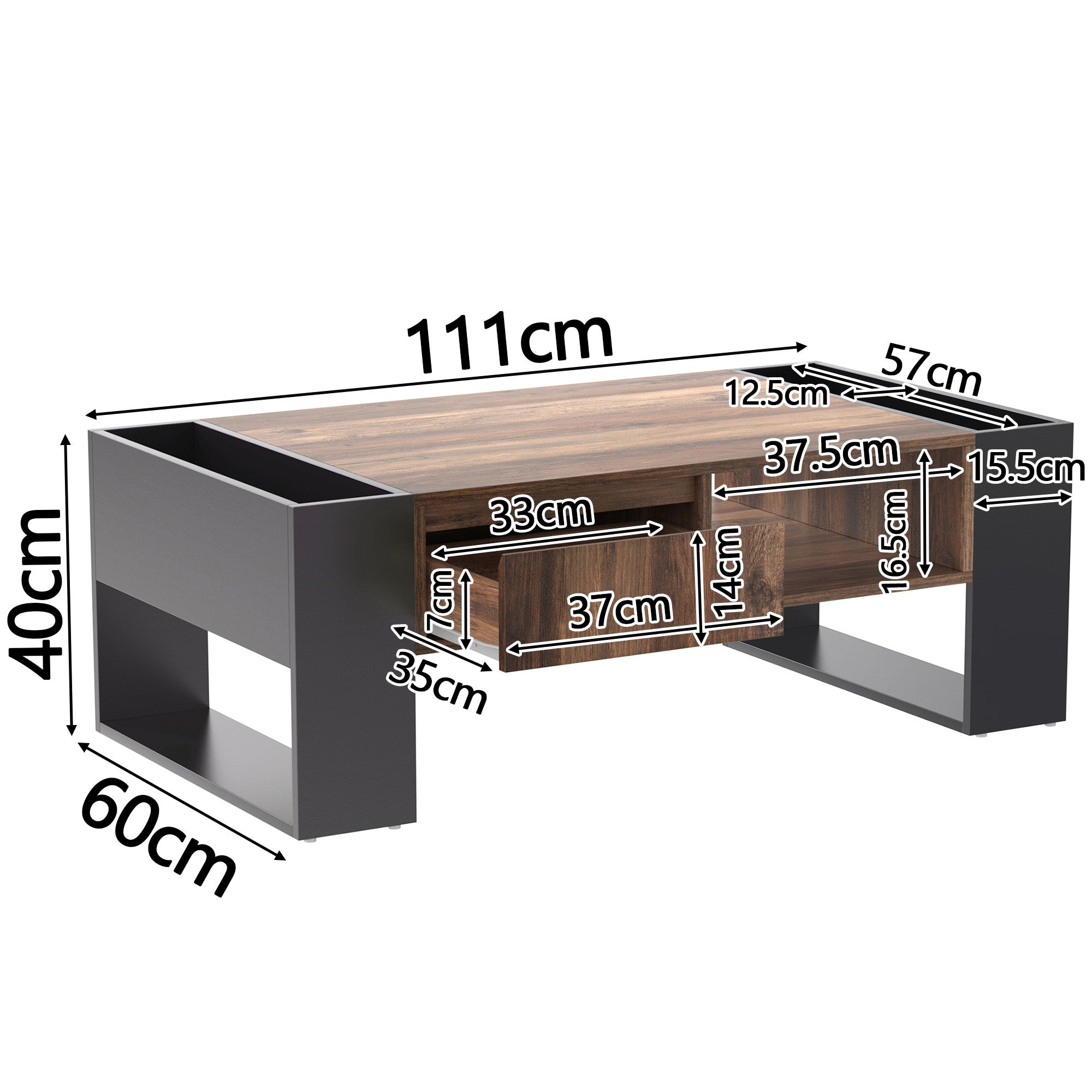 Tavolino da salotto con cassetto senza maniglia doppio vano stoccaggio design moderno legno antracite soggiorno - 3