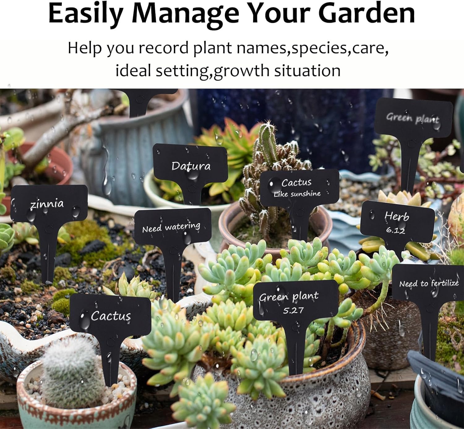 (100 pièces) Etiquette Jardin Exterieur Marqueurs en Plastique de Plantes Type T Plastique Etiquette Potager avec Stylo étanche Etiquetage (Noir） - 5