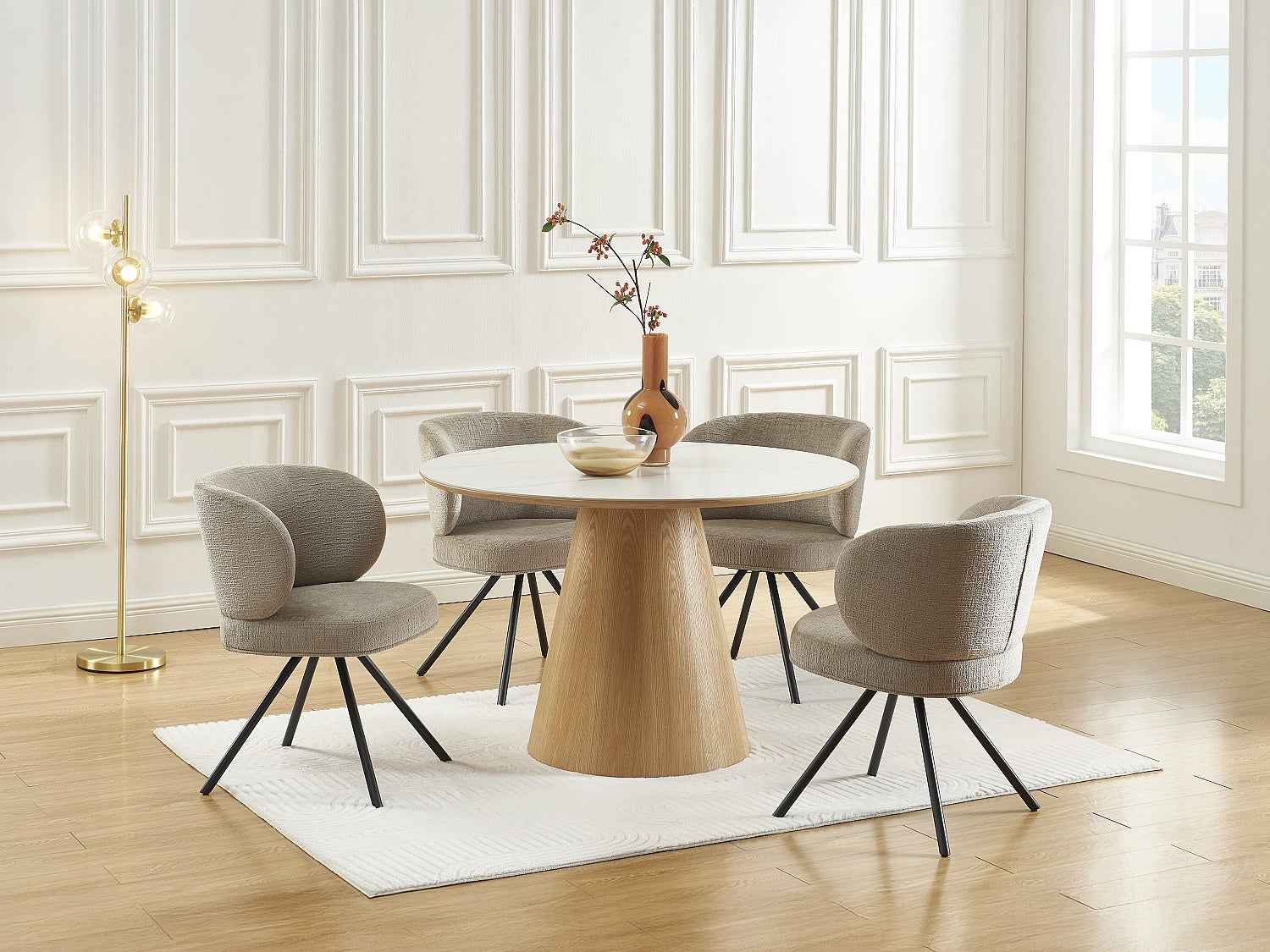 Zestaw 2 obrotowych krzeseł z teksturowanej tkaniny i czarnego metalu - Taupe - LYARO