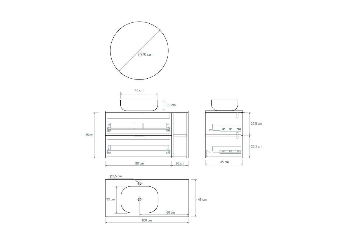 Ensemble de meubles de salle de bain Mapau GEBELIN, chêne Bardolino, 100 cm + vasque + miroir rond - 6