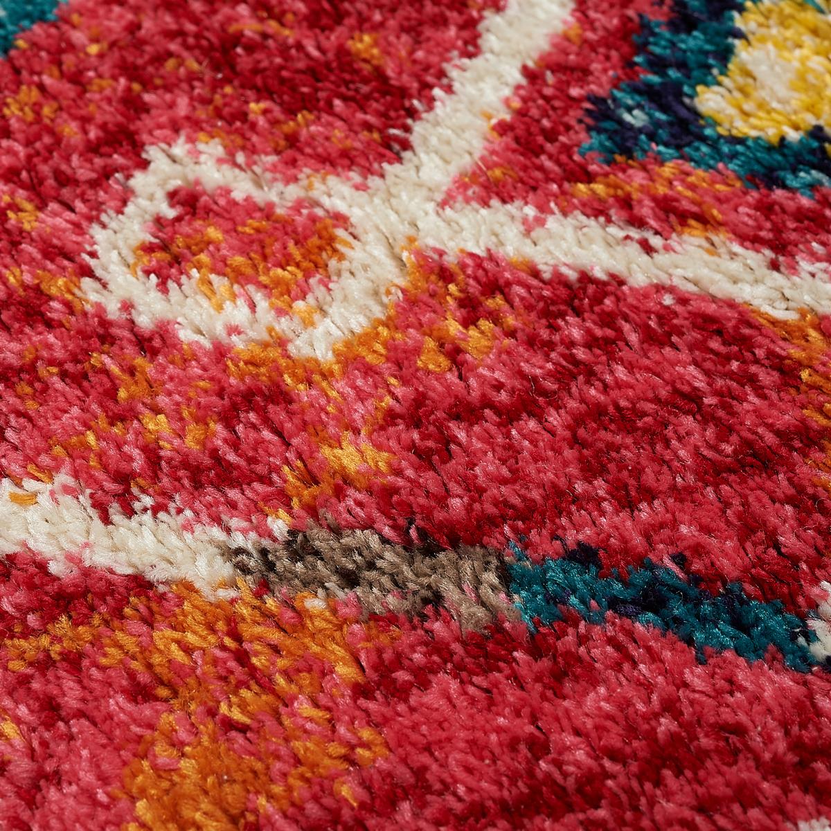 Tapis berbère rond Ø160cm tissé motifs tribaux LYN5 OURIKA B bleu et jaune - 4