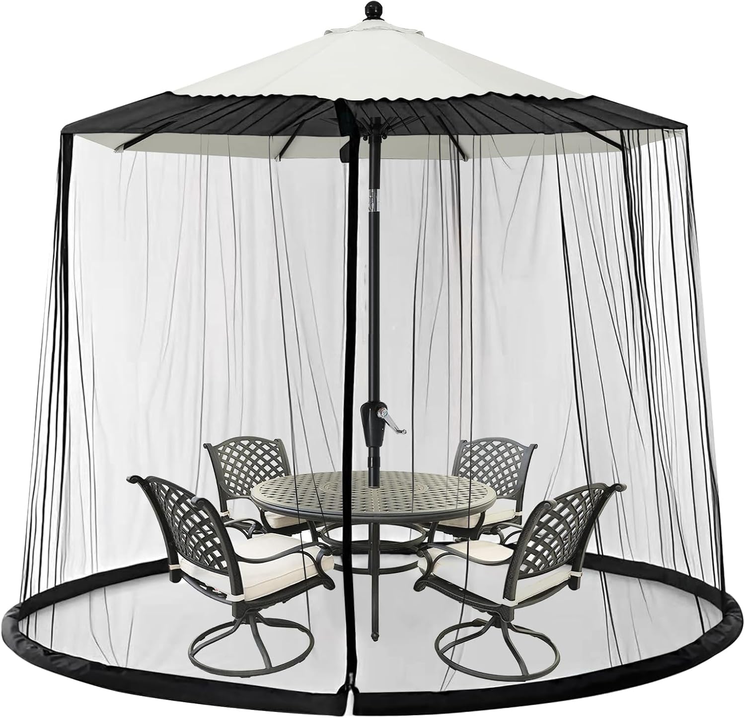 Moustiquaire Pour Parasol Carré 300x300x230 Cm – Polyester, Double Fermeture éclair, Base Lestée Remplissable, Pour Jardin, Plage, Balcon – Blanc Ou Noir