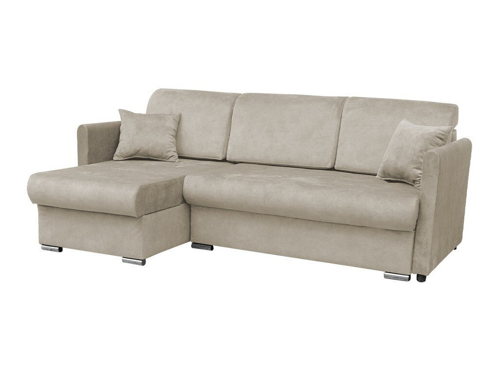Sofá rinconero carlsbad 115, de color marrón claro, función de descanso, caja de ropa de cama, 220x148x93cm