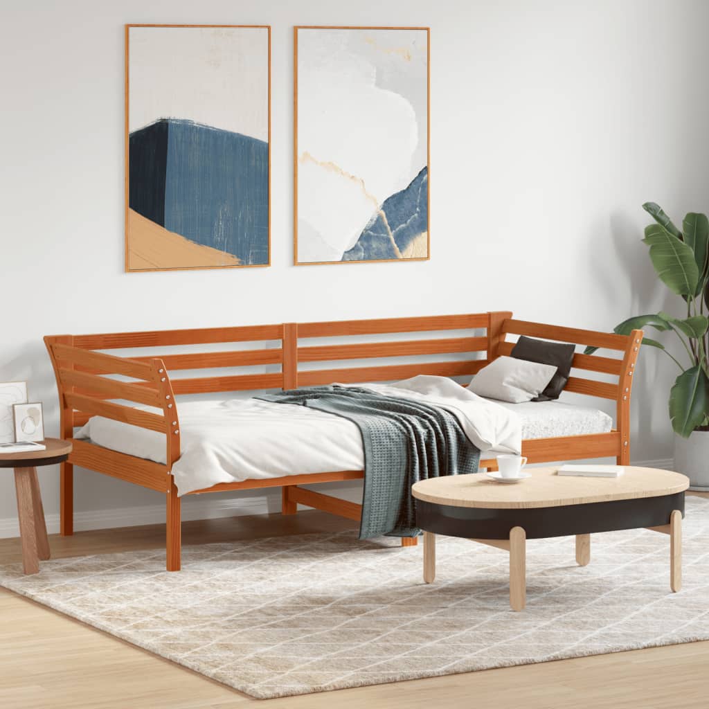 Łóżko Dzienne Drewniane Brązowe Rama Łóżka Ze Stelażem Sofa 90x190 cm