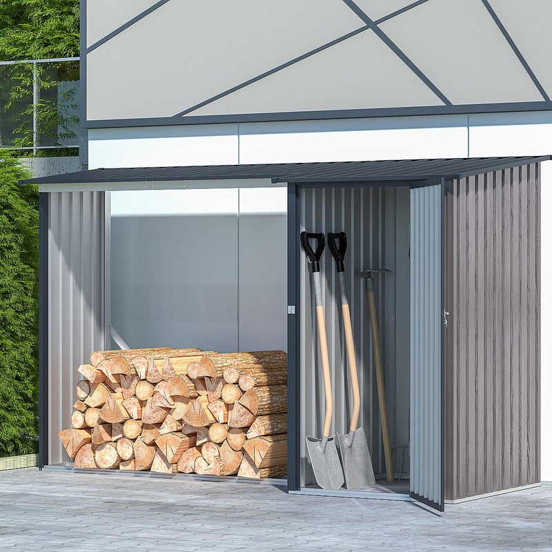 Wiata na drewno opałowe z metalu z miejscem do przechowywania ze stali galwanizowanej 3,49 m3 – 2 stery drewna – 282 × 109 × 168 cm (dł. × szer. × wys