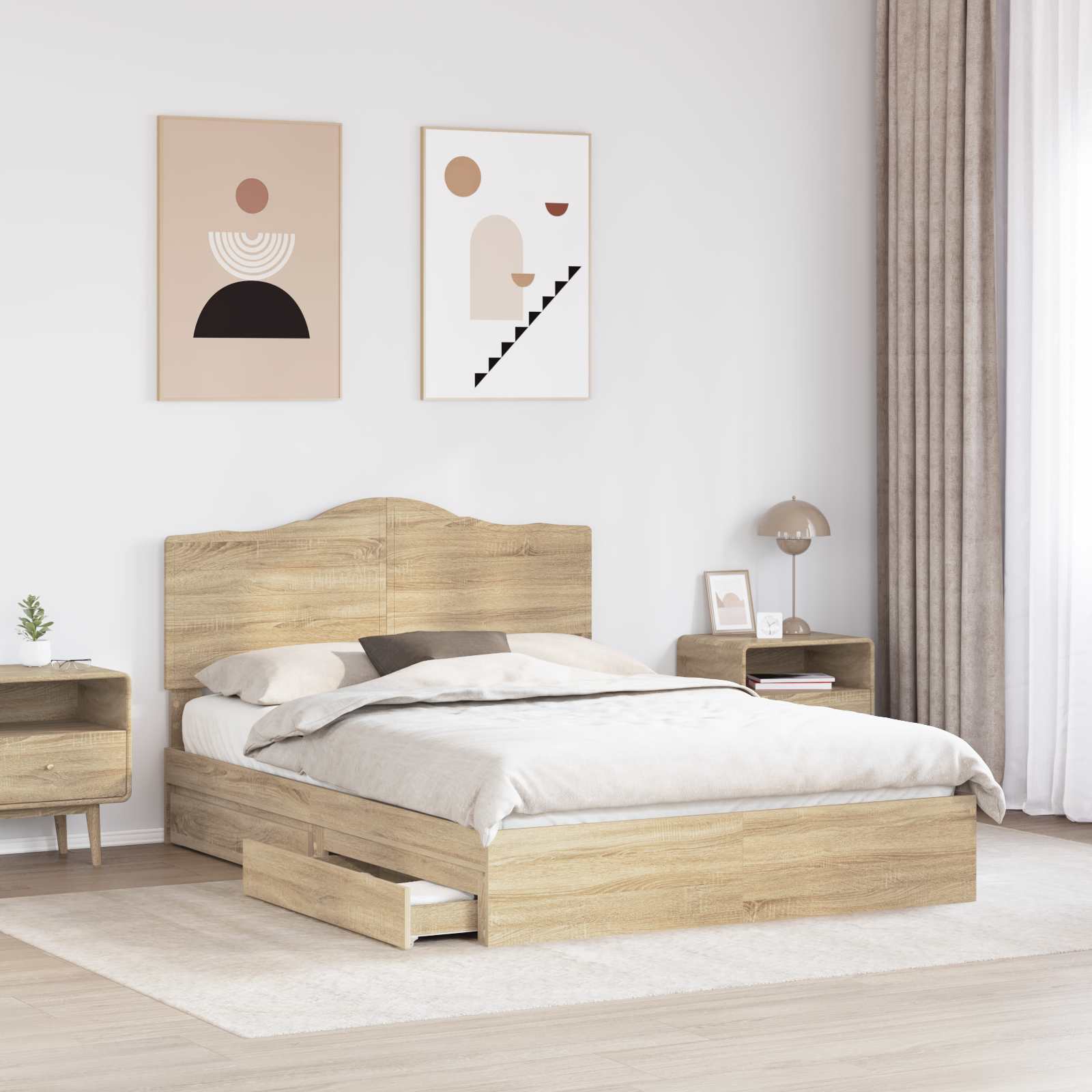 Lit de Rangement Chêne 140 x 190 cm Bois d'ingénierie - 3