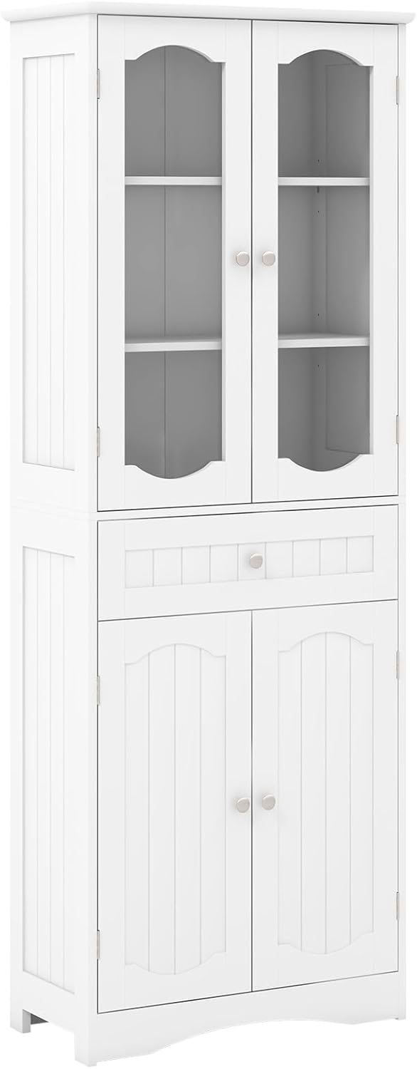 Armoire Hautede Salle de Bain 160 CM, Portes en Verre Trempé, Meuble de Rangement Étroit pour Cuisine, Salon, 60x30x160cm
