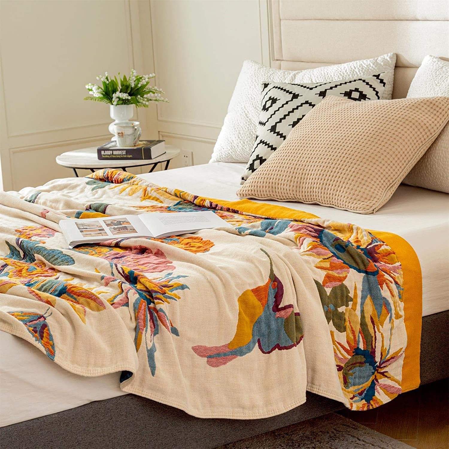 Couverture Bohème 150x200 cm, Coton Confortable, Double Face Réversible, Couvre Lit & Canapé, Décoration Bohème pour Salon et Chambre - 6