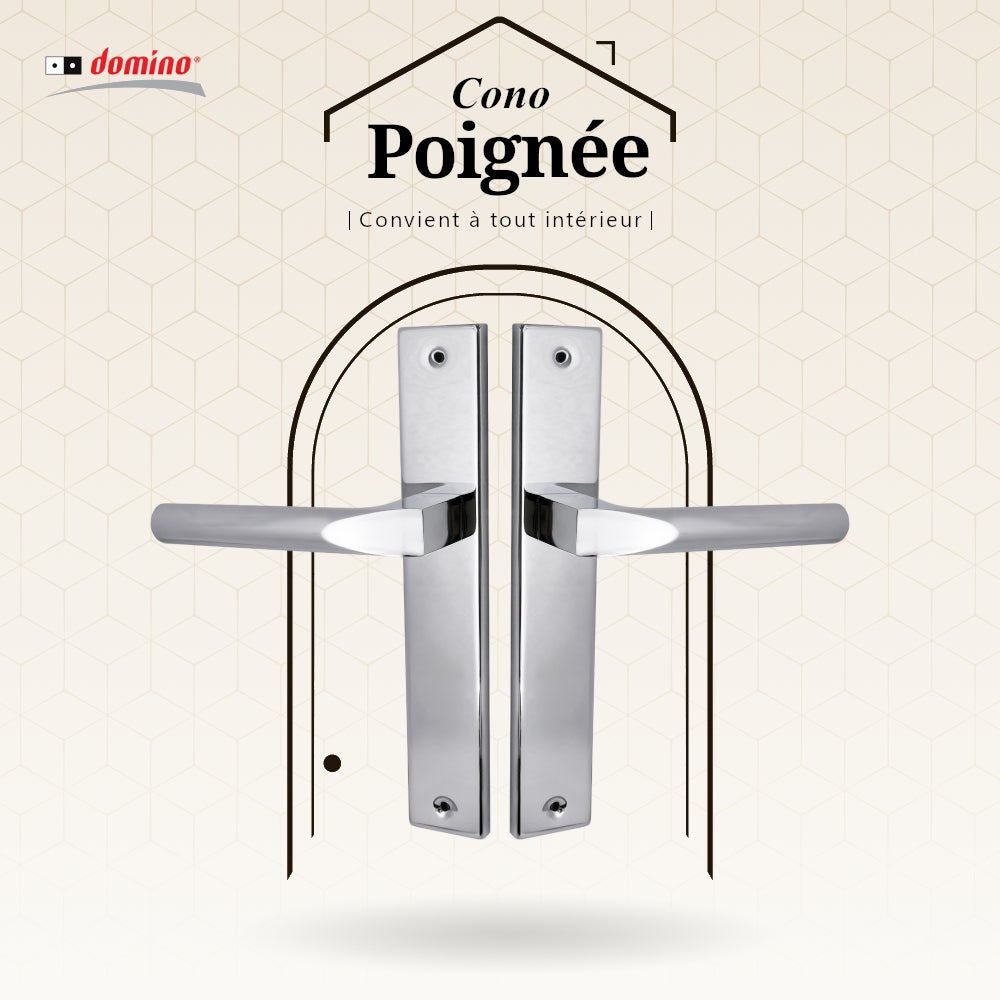 Domino Poignée de porte en aluminium noir avec plaque, idéale pour portes intérieures, de bureau et de cave Argenté CONO M6 chromé B/O - 2