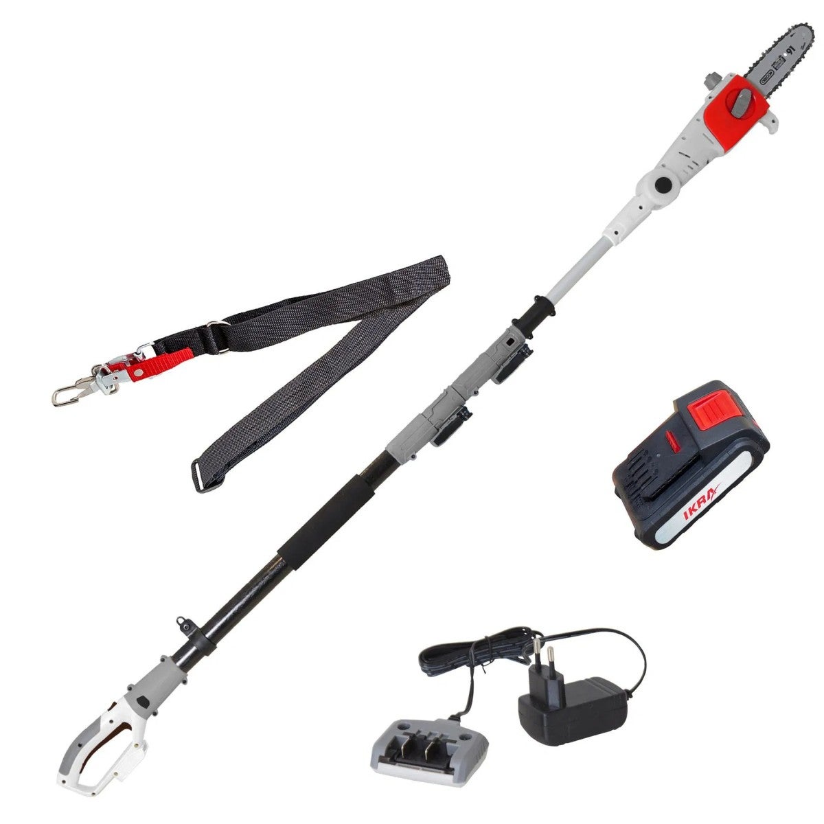 Sega a batteria 20V – Potatore telescopico, altezza fino a 4 m – Batteria + Caricabatterie + Tracolla inclusi Barra Oregon Ikra - 2