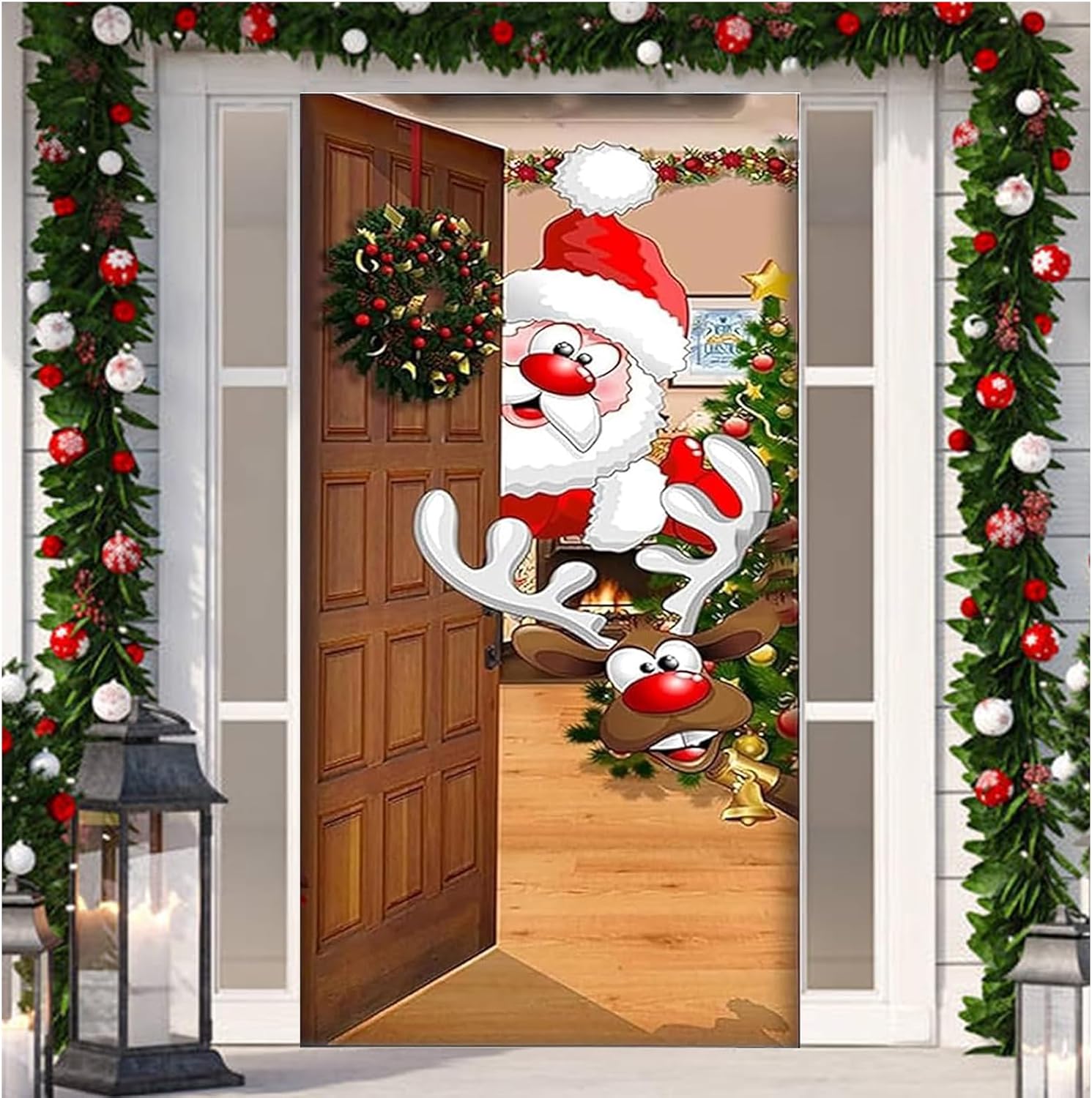 Lets Joy Decorazione Porta Natale, 90 x 200cm Striscione di Natale, Decorazioni Natalizie, Striscioni Natalizi Banner, Natale Portico Segno Appeso Decorazioni per Patio Corridoio Interni Esterni