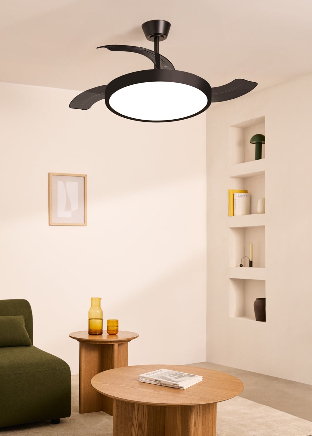 CREATE- WIND CLEAR STUDIO M - Ventilador de teto silencioso de 40 W com pás retráteis e luz LED Ø108 cm - Com luz - sem WIFI - 4