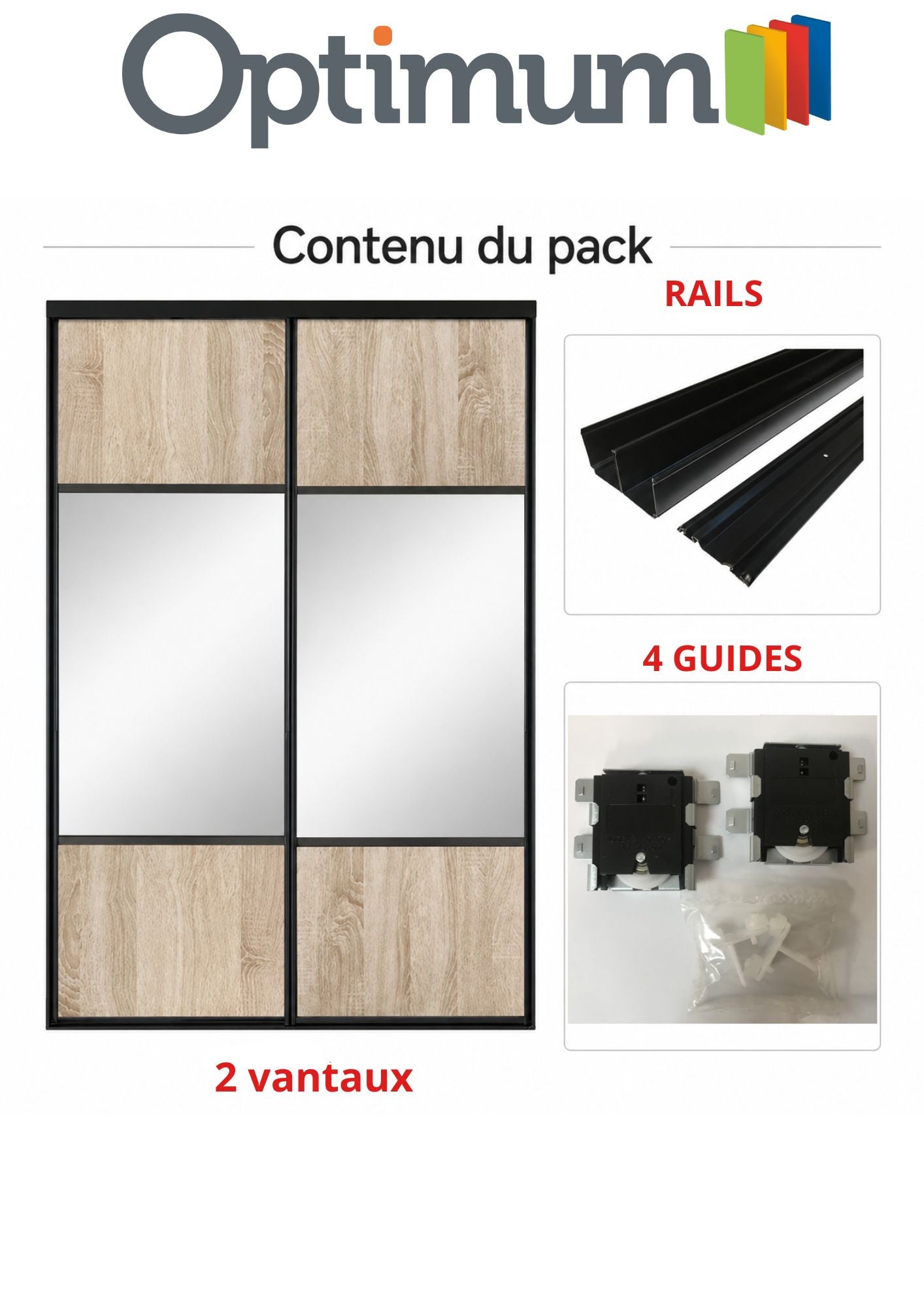 Pack de 2 portes de placard coulissantes, décor chêne sauvage avec miroir argent, H 2500 x Largeur totale 1200 mm - 6
