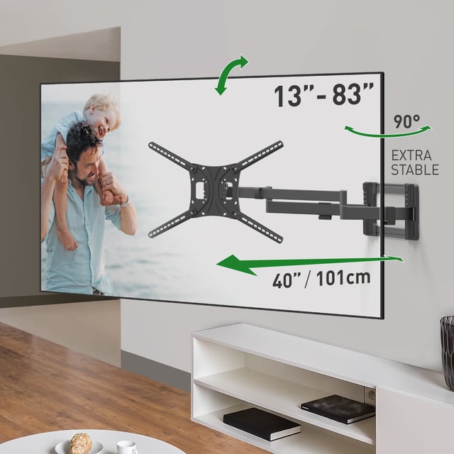 Barkan Longueur 101cm Support TV Mural pour écrans 13 - 83 Pouces, Double Bras, Inclinable et orientable, Poids max. 50Kg, Extrêmement stable, pour LE