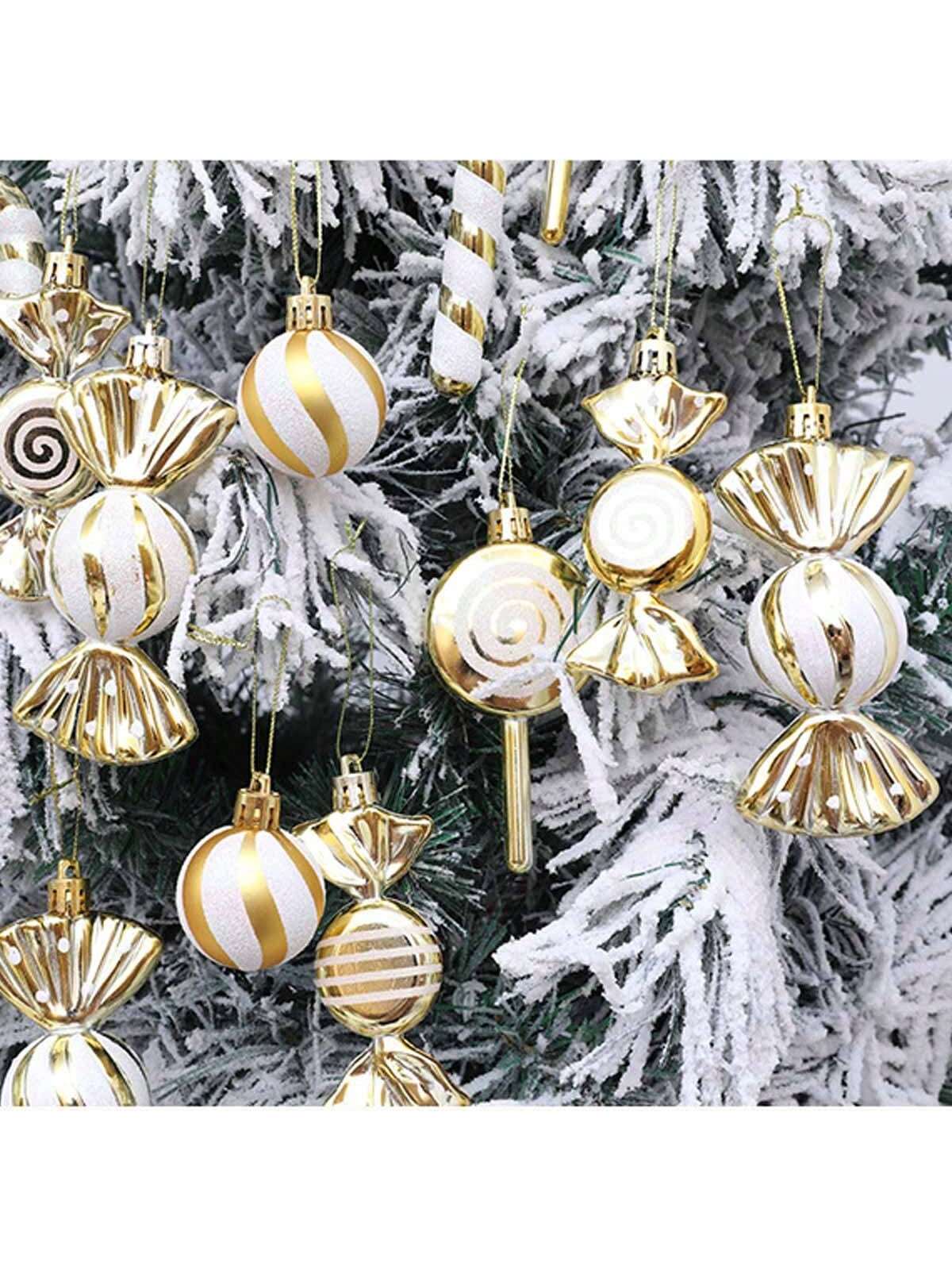 Logbuch-Verlag Lot De 18 Pendentifs De Noël Métal Noir Blanc Doré 5 Cm - Décoration Arbre De Noël Élégante