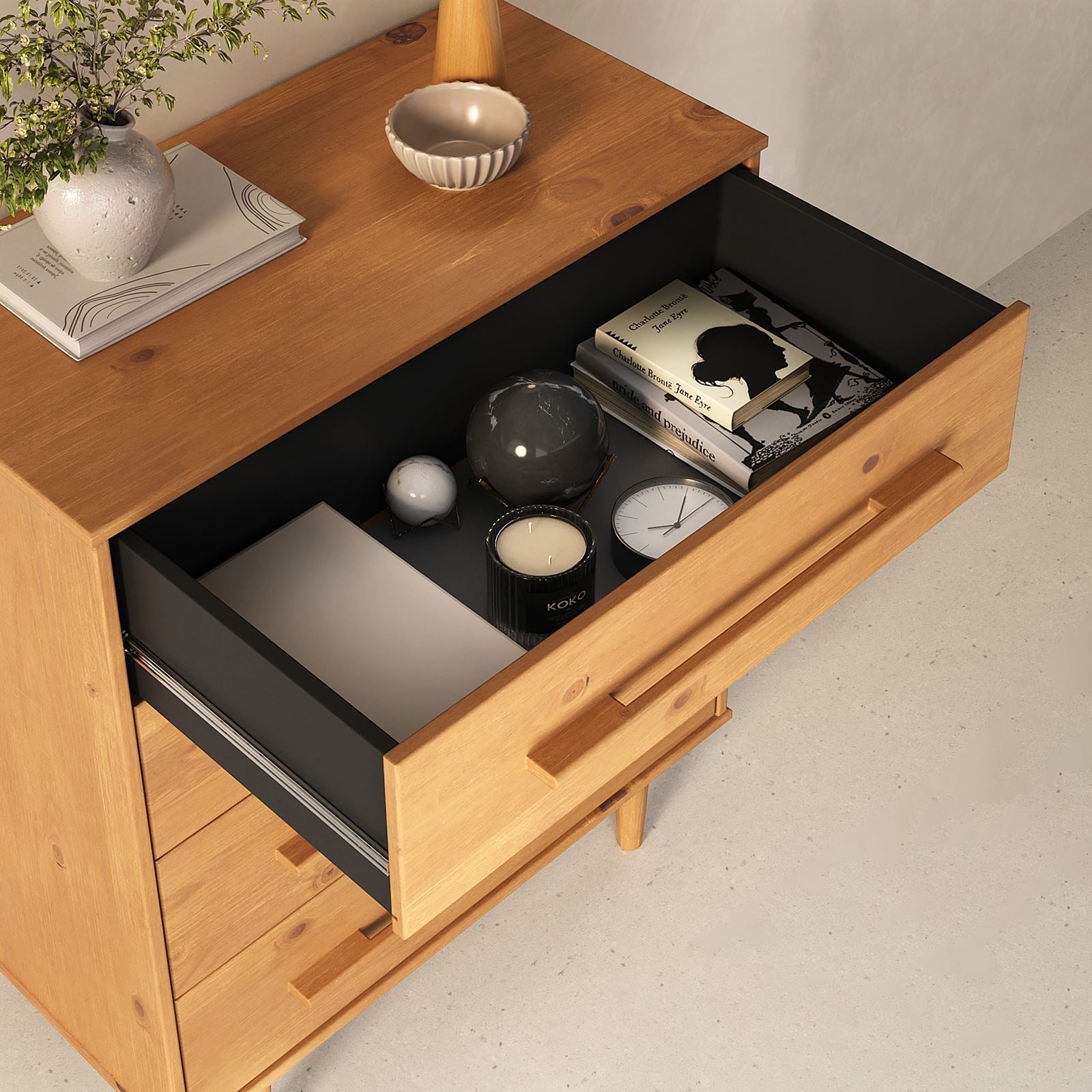 Commode TECCA L 80 cm 4 tiroirs en bois massif - Coloris chêne - 3