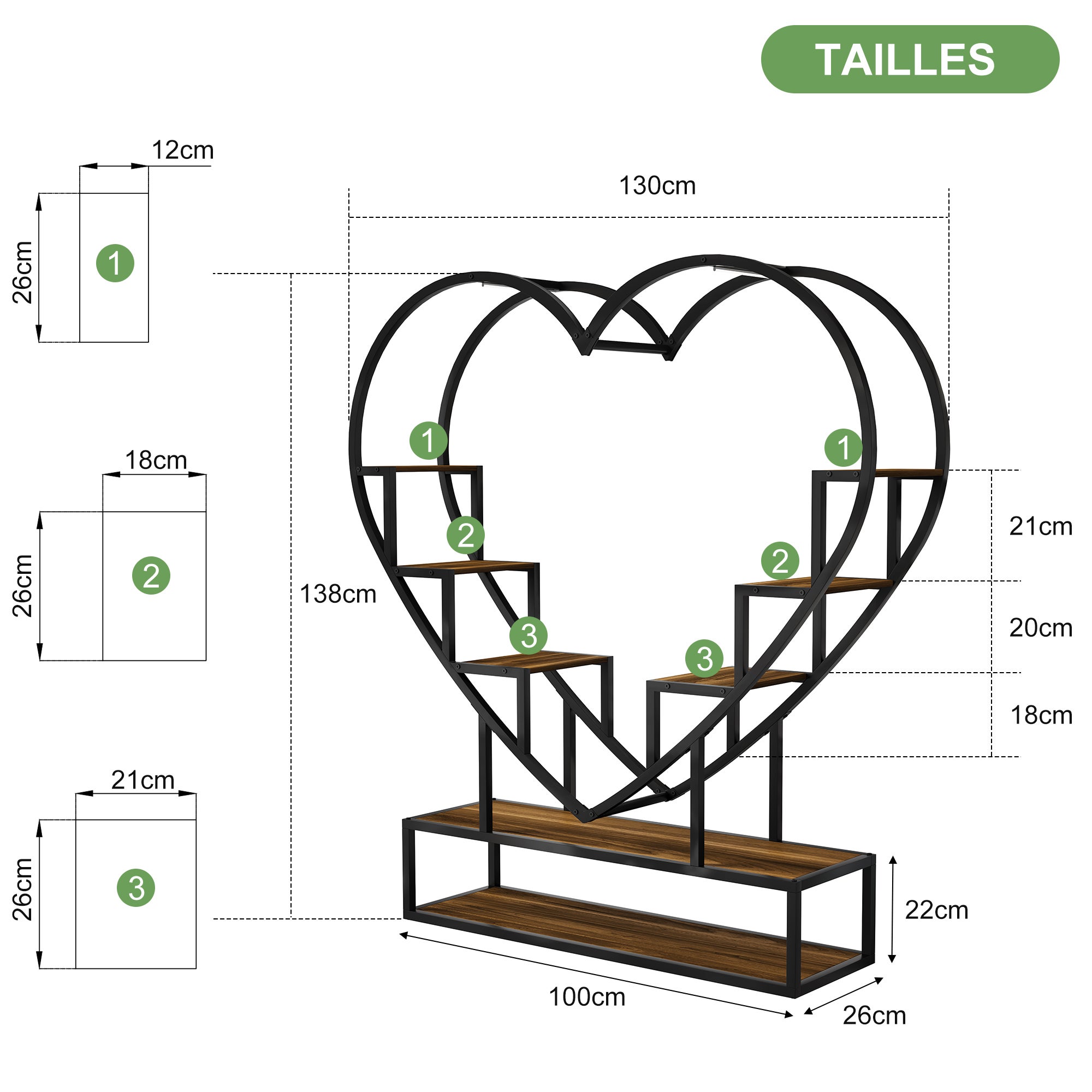 Support pour plantes d'intérieur avec lampes de croissance, étagère à plantes en Forme de Cœur à 6 niveaux, supports d'angle pour plantes d'intérieur - 3