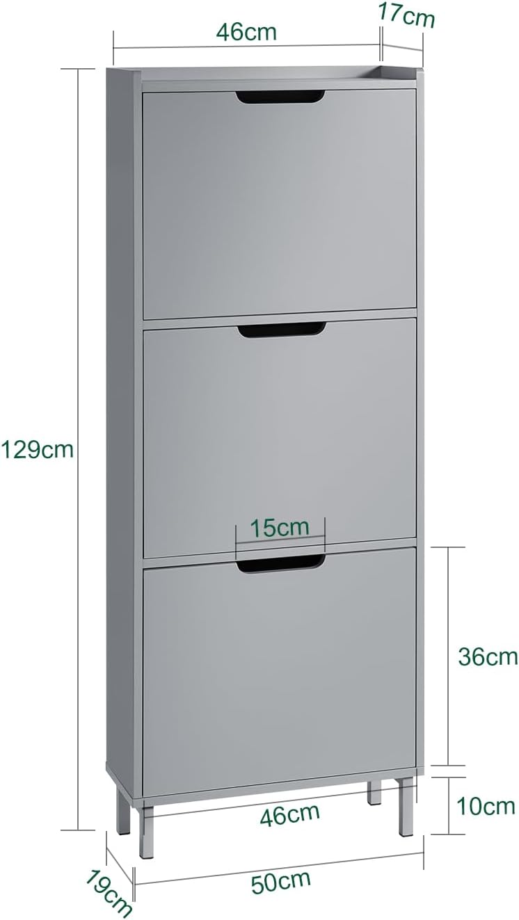 SoBuy Meuble à Chaussures Meuble de Rangement à Chaussures avec 3 Abattants Armoire à Chaussures Gris, FSR151-H-HG - 3