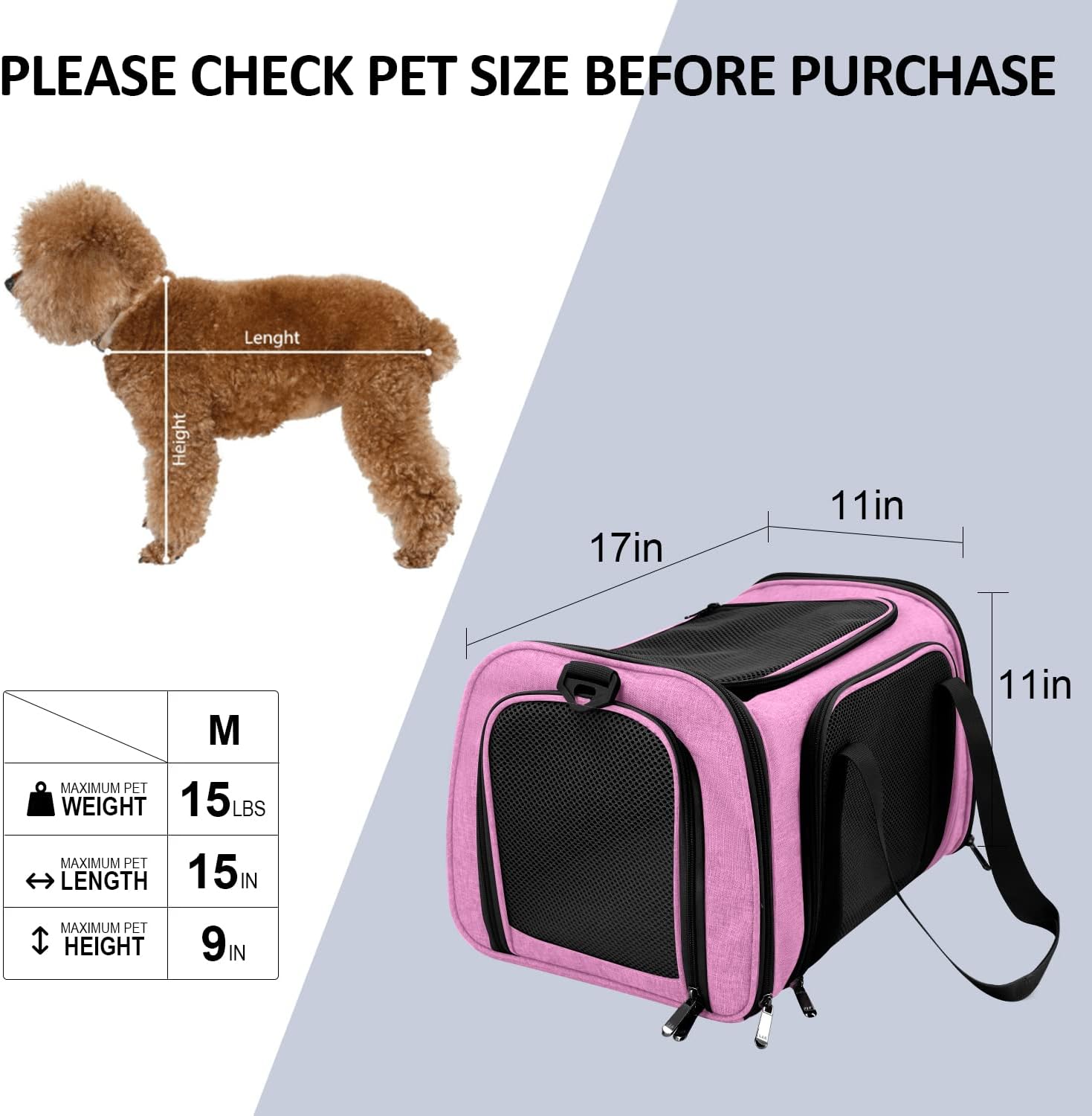 Trasportino Pieghevole Per Cani E Gatti Fino A 6,8 Kg – Approvato Per Aereo, Lavabile, Con Tracolla E Rete Traspirante