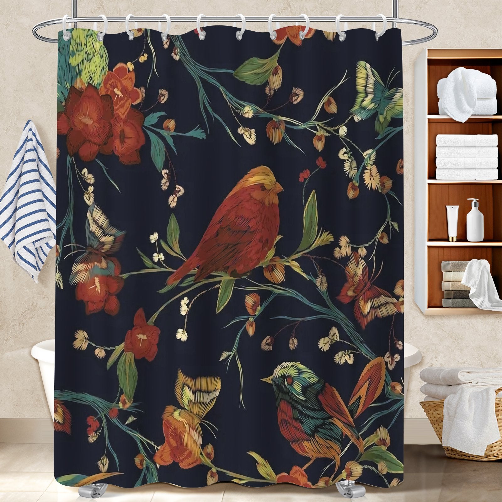 Voile de douche polyester imprimé oiseaux et fleurs, Antifongique avec ...