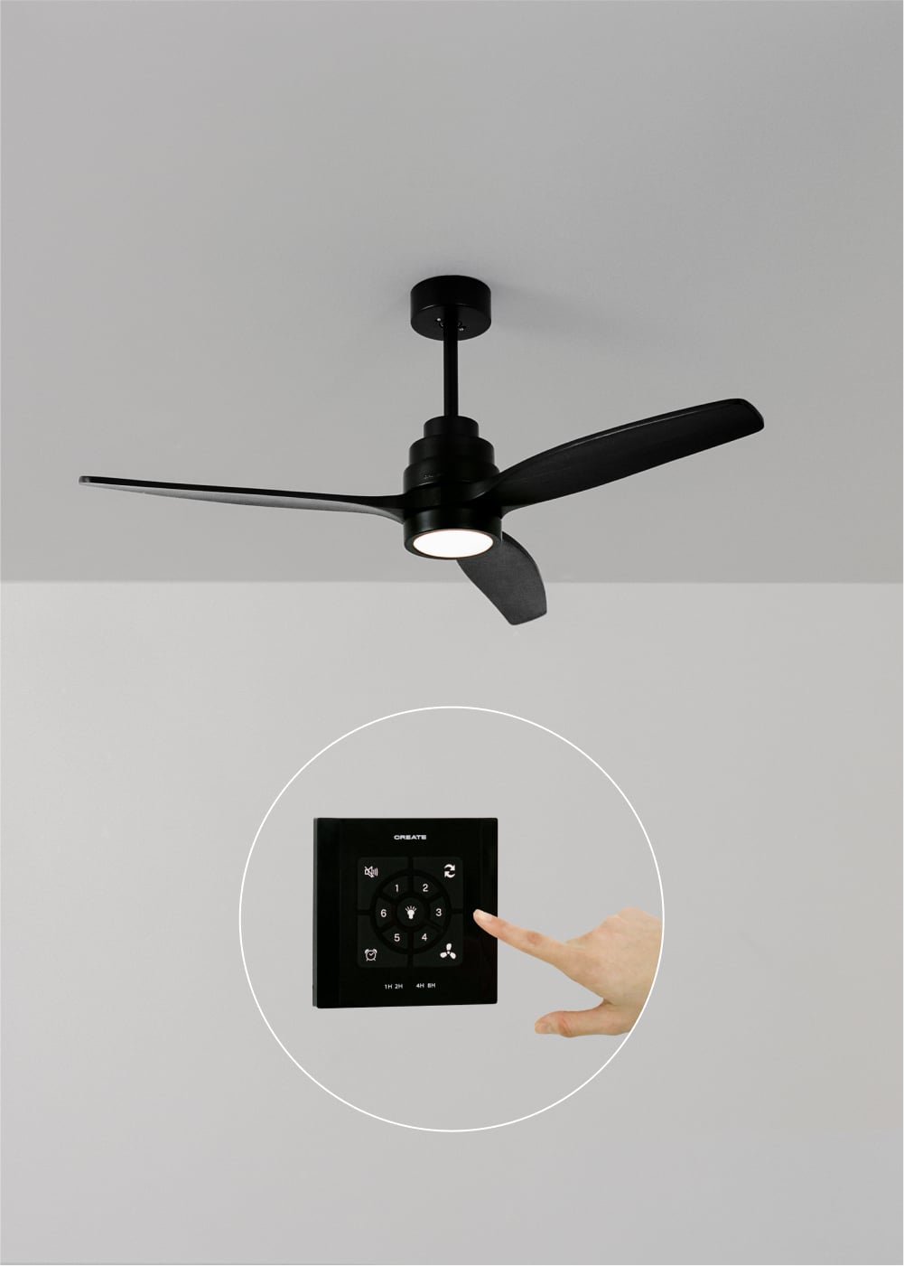 WINDSTYLANCE DC - Ventilateur de Plafond 40W Silencieux Ø132 cm - Avec lumière et contrôleur mural + télécommande - 4