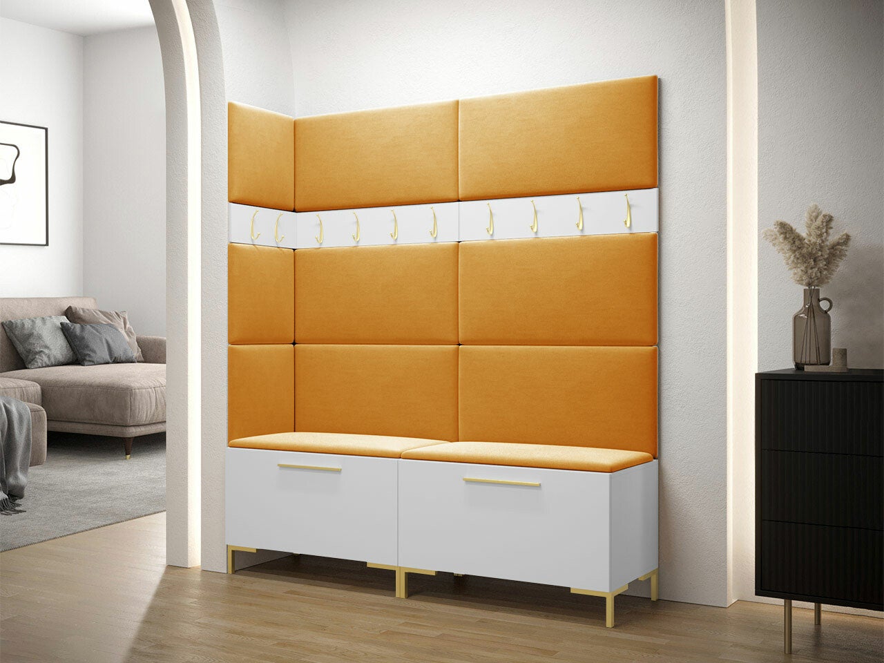 Conjunto para corredor Tivsoa 104, 196x168x46cm, Branco, Tecido, Placa de aglomerado laminado, Montado na parede, Colocado - 2