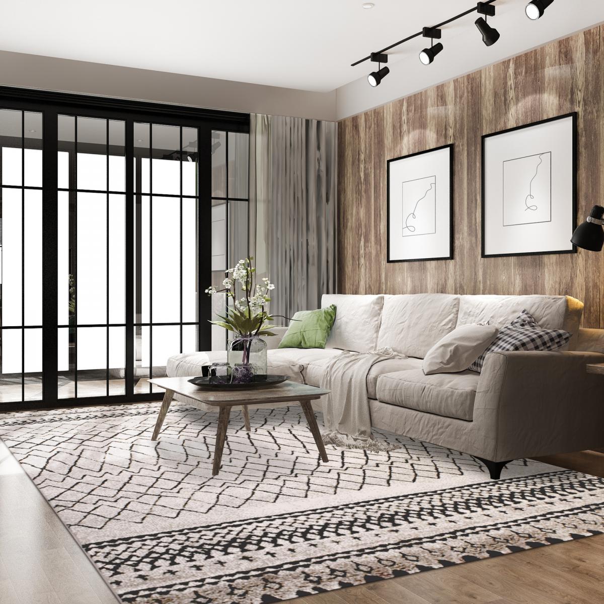 Tapis berbère 120x170 tissé motifs tribaux LYN8 MABAL crème - 8