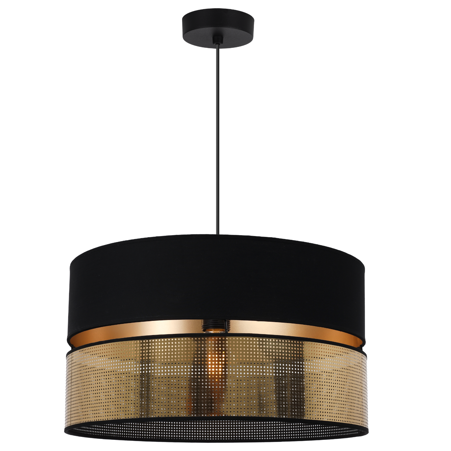 Lampa sufitowa wisząca Asti Duo czarna glamour 1xE27 abażur okrągły tuba 40cm czarny/złoty Light Home LH
