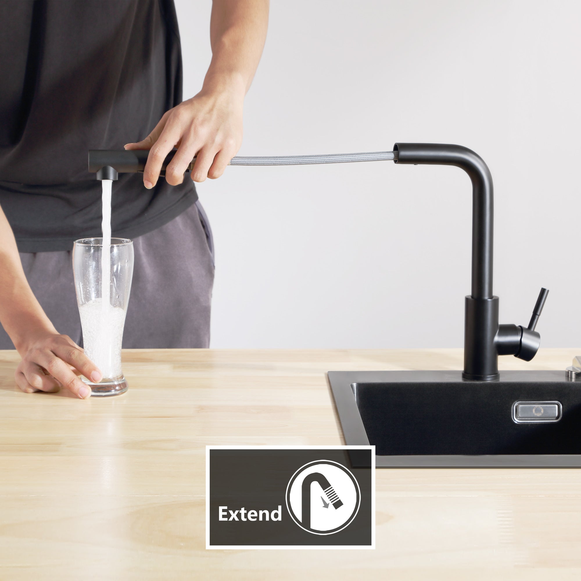 Cecipa max Mitigeur Cuisine Noir avec Douchette Extractible, Monocommande, Rotation à 360°, 2 Modes de pulvérisat Robinet d'évier Cuisine,EU Modèle - 2