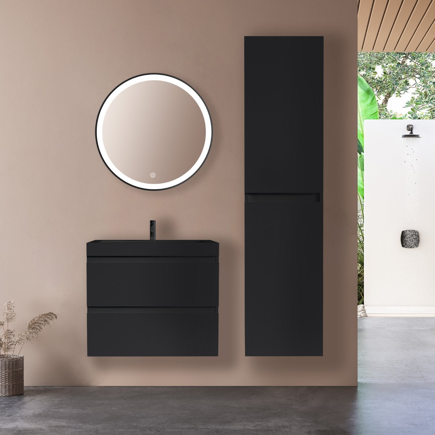 LOMAZOO meuble de salle de bain Monaco noir mat - lavabo noir - 60 cm - 5