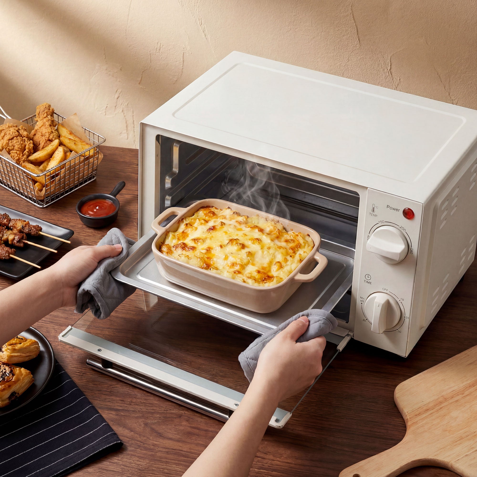 Horno de Sobremesa Homcom Mini 9L 750W Temperatura y Temporizador Ajustables Crema - Imagen 2