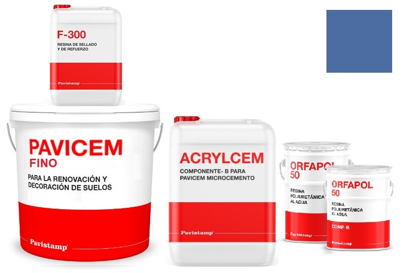 Kit microcemento 8 m2 bicomponente para paredes de yeso o pladur - poliuretano brillo-azul e