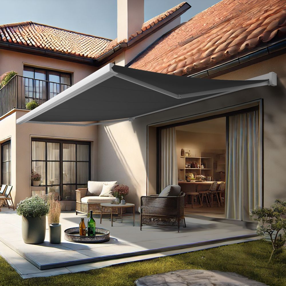 Loft - toldo cofre (motorizado con mando a distancia + manivela + led - gris antracito - blanco - 6.00m x 3.00m)